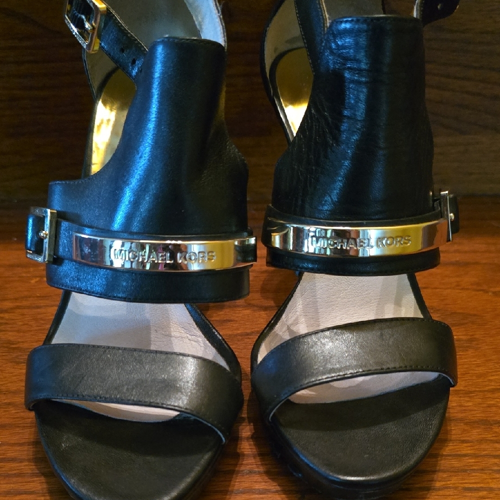Michael Kors Black and Gold Heels with Elegant Straps